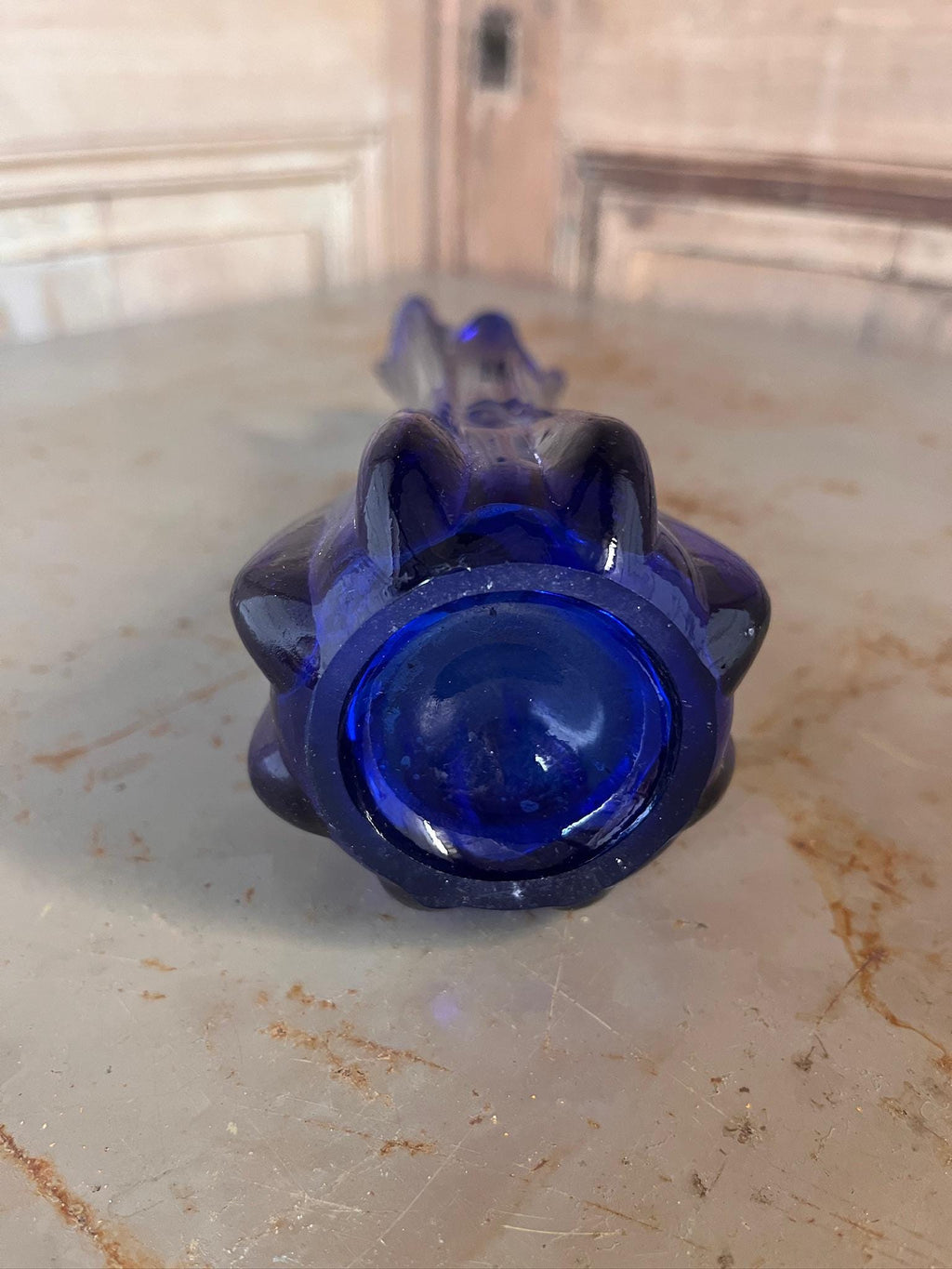 Vase Soliflore Étiré Vintage – Verre d'Art Bleu Cobalt – Style Scandinave Années 60/70