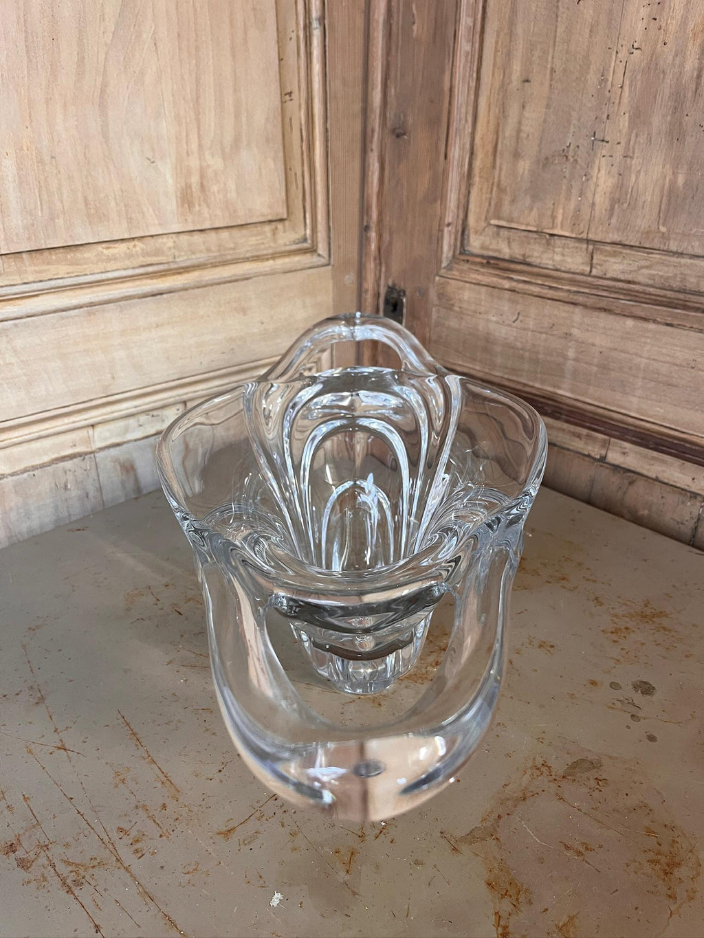 Monumental Centre de Table en Cristal Sculpté Main – Forme Vague Libellule – Vintage Années 60