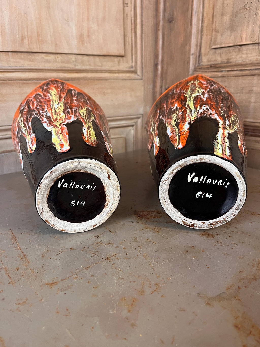 Pair of Vintage Vallauris Lava Ceramic Vases – 1960s