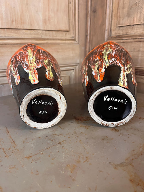 Pair of Vintage Vallauris Lava Ceramic Vases – 1960s