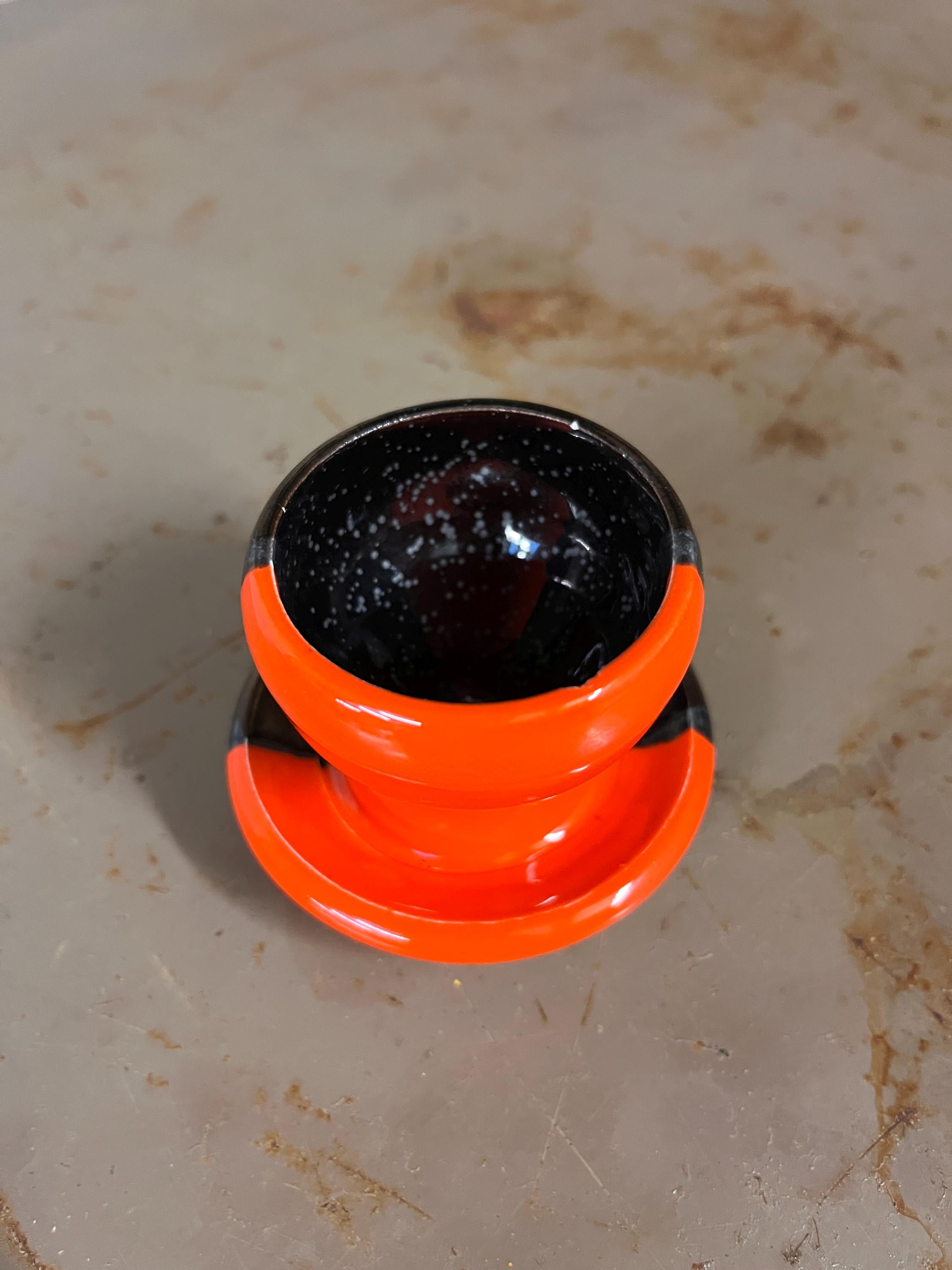 Coquetier Vintage Style Vallauris – Céramique Orange & Noir Pop – Années 60/70