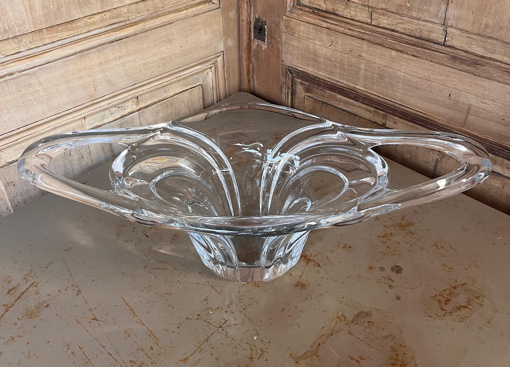 Monumental Centre de Table en Cristal Sculpté Main – Forme Vague Libellule – Vintage Années 60