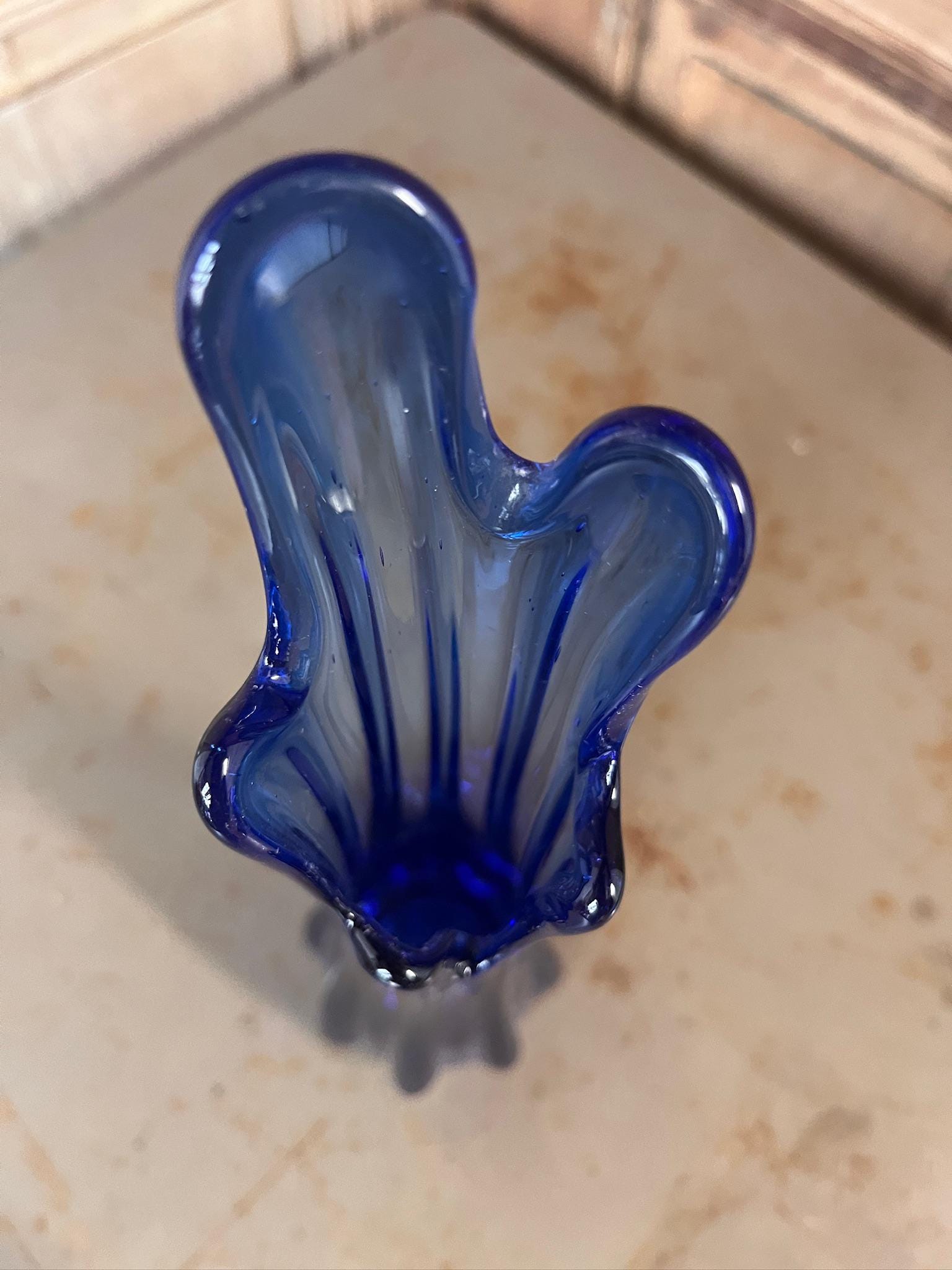 Vase Soliflore Étiré Vintage – Verre d'Art Bleu Cobalt – Style Scandinave Années 60/70