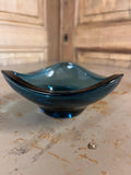 Cendrier Vide-Poches en Verre de Murano Bleu Canard – Forme Vague – Italie 60/70
