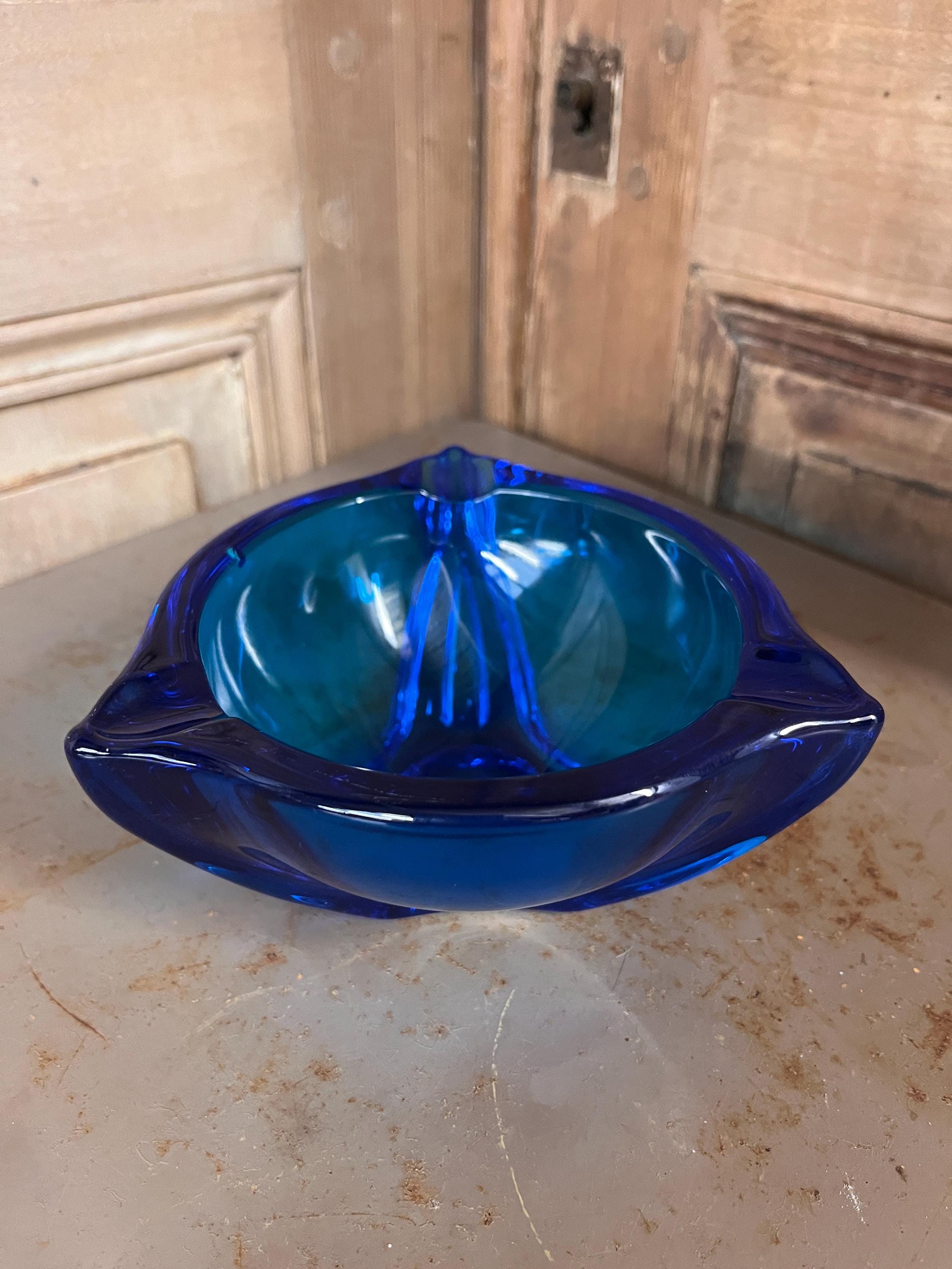 Cendrier Vide-Poches Vintage en Verre de Murano – Bleu Cobalt Électrique – Italie 60/70