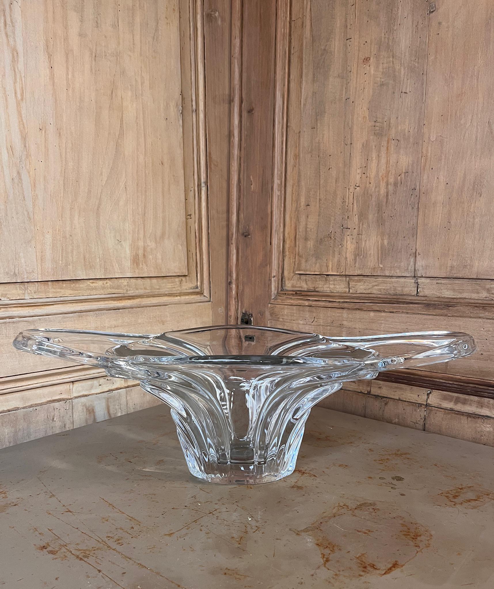 Monumental Centre de Table en Cristal Sculpté Main – Forme Vague Libellule – Vintage Années 60