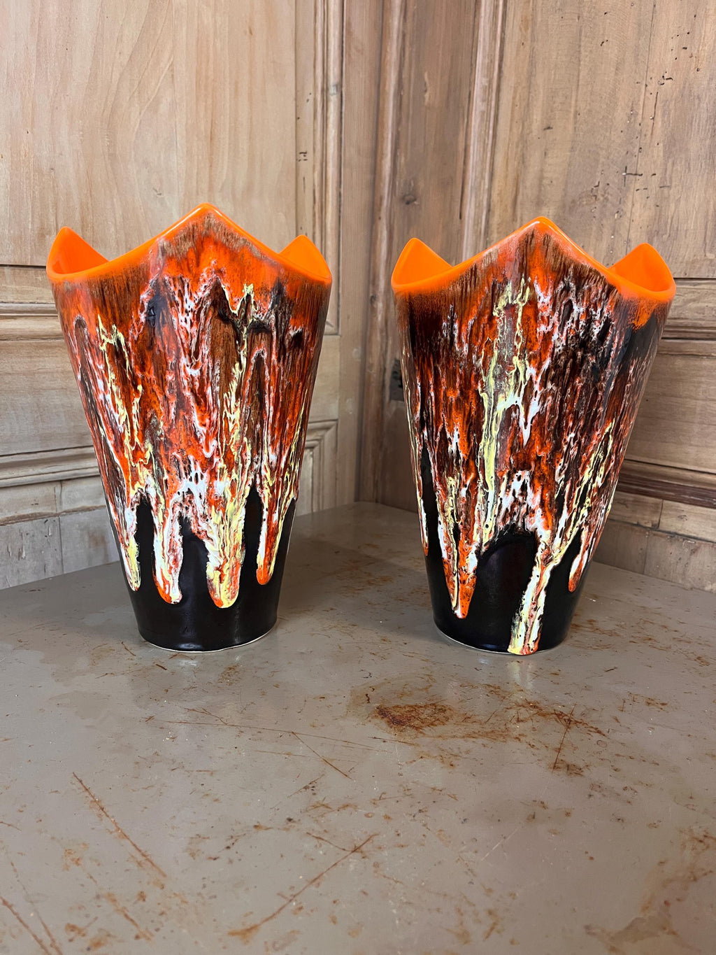 Pair of Vintage Vallauris Lava Ceramic Vases – 1960s