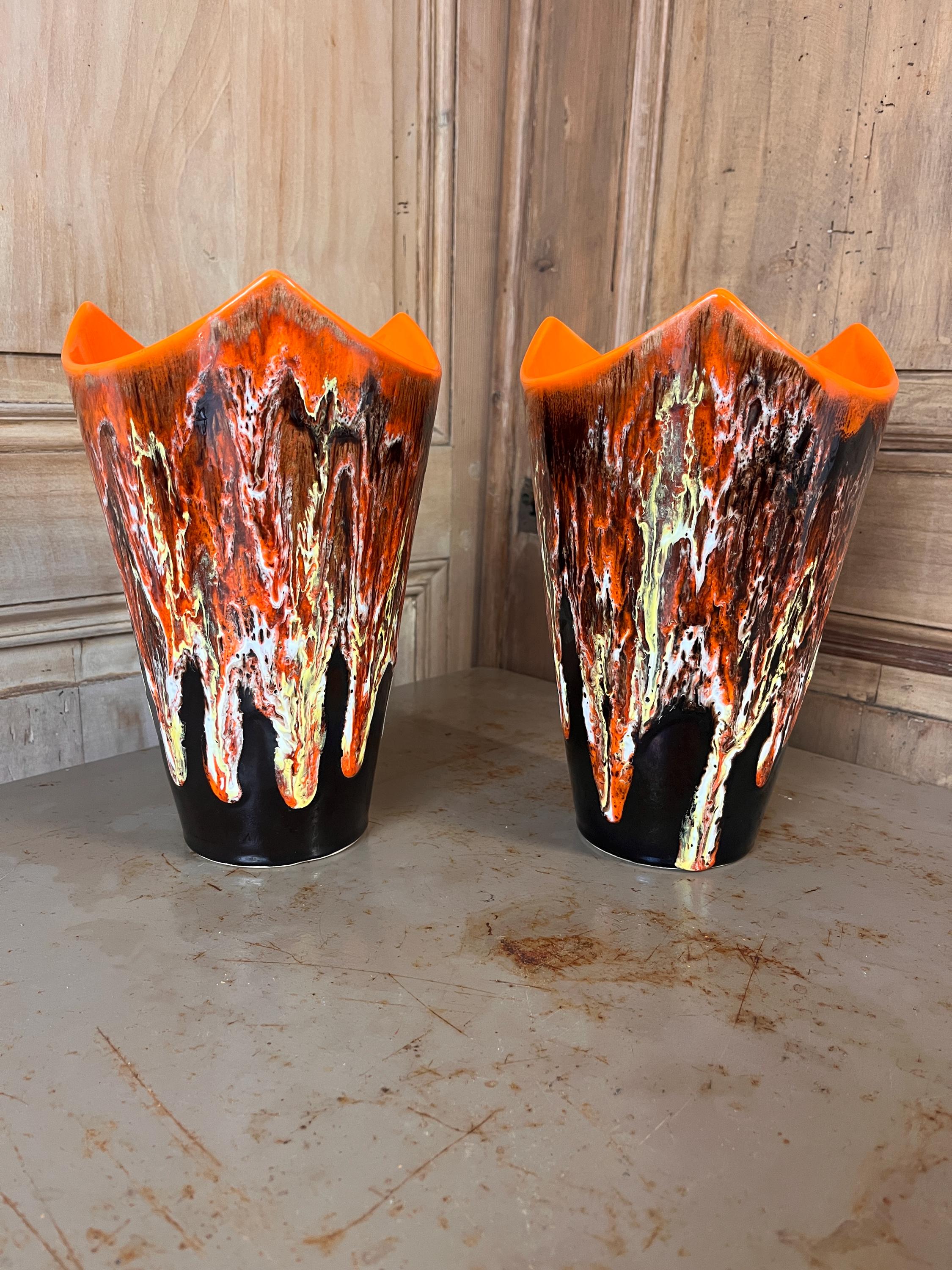 Pair of Vintage Vallauris Lava Ceramic Vases – 1960s