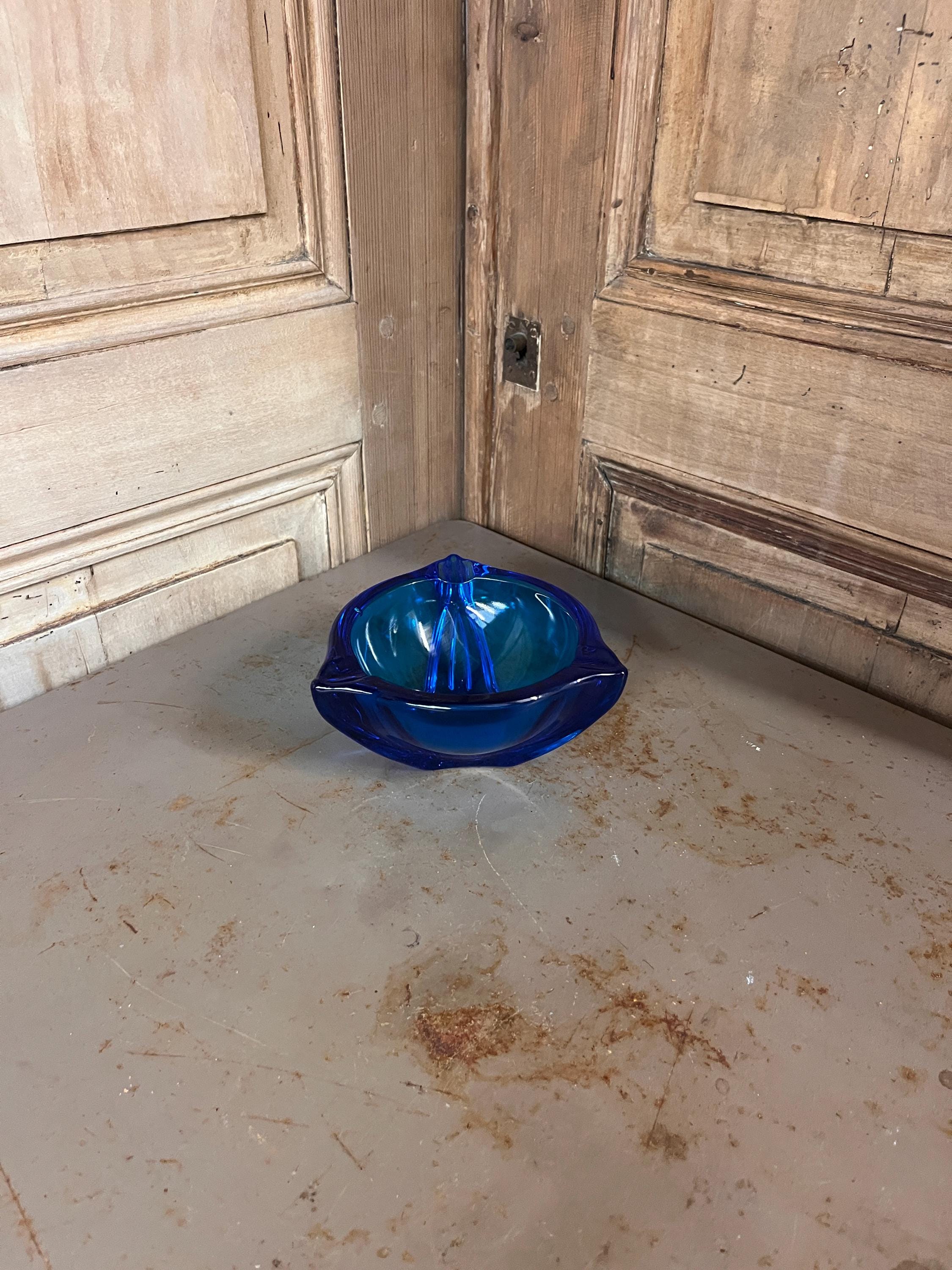 Cendrier Vide-Poches Vintage en Verre de Murano – Bleu Cobalt Électrique – Italie 60/70