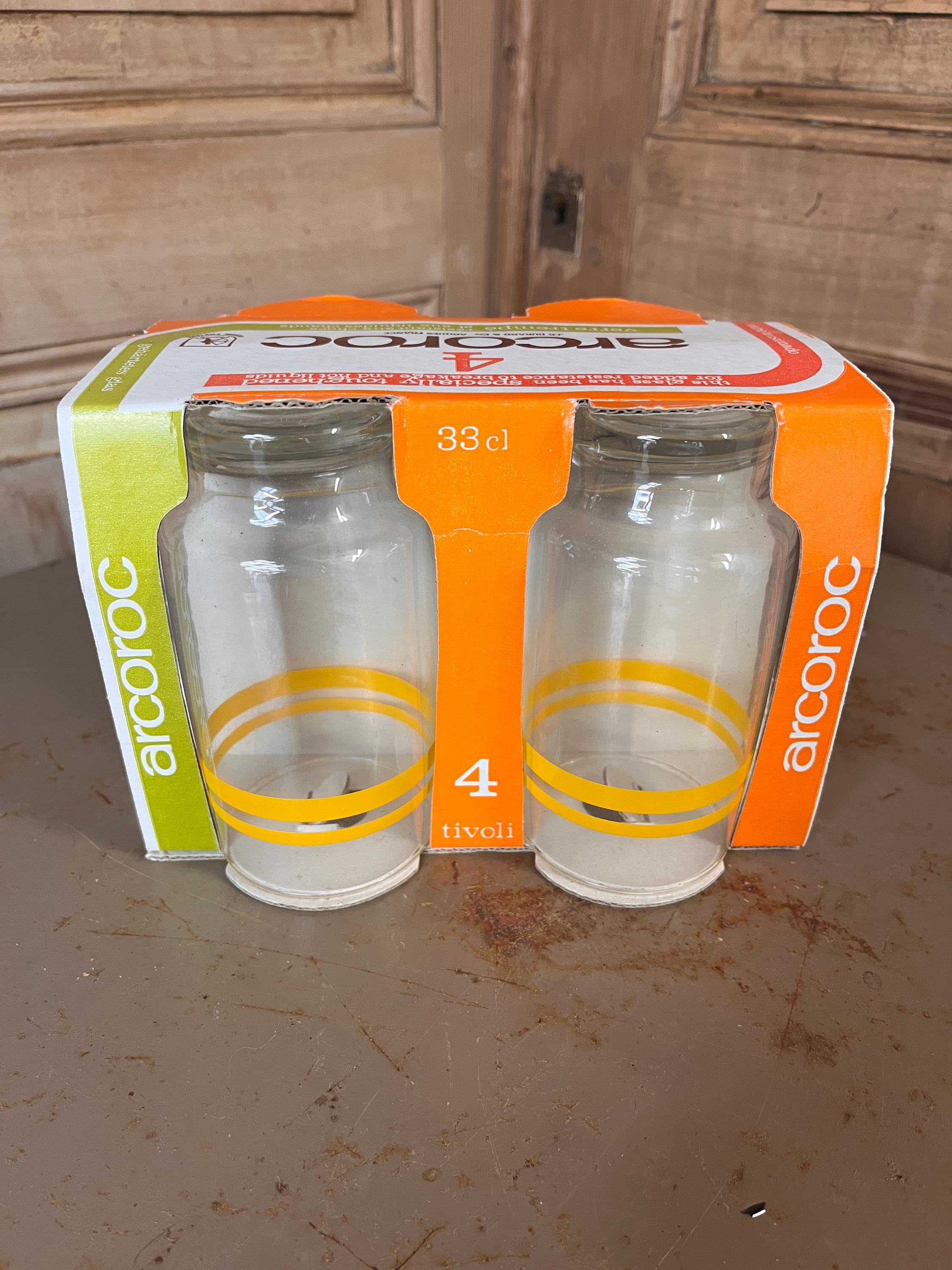 Set de 4 Grands Verres Vintage ARCOROC "Tivoli" Neufs d'Époque (NOS) – 33 cl – En Boîte