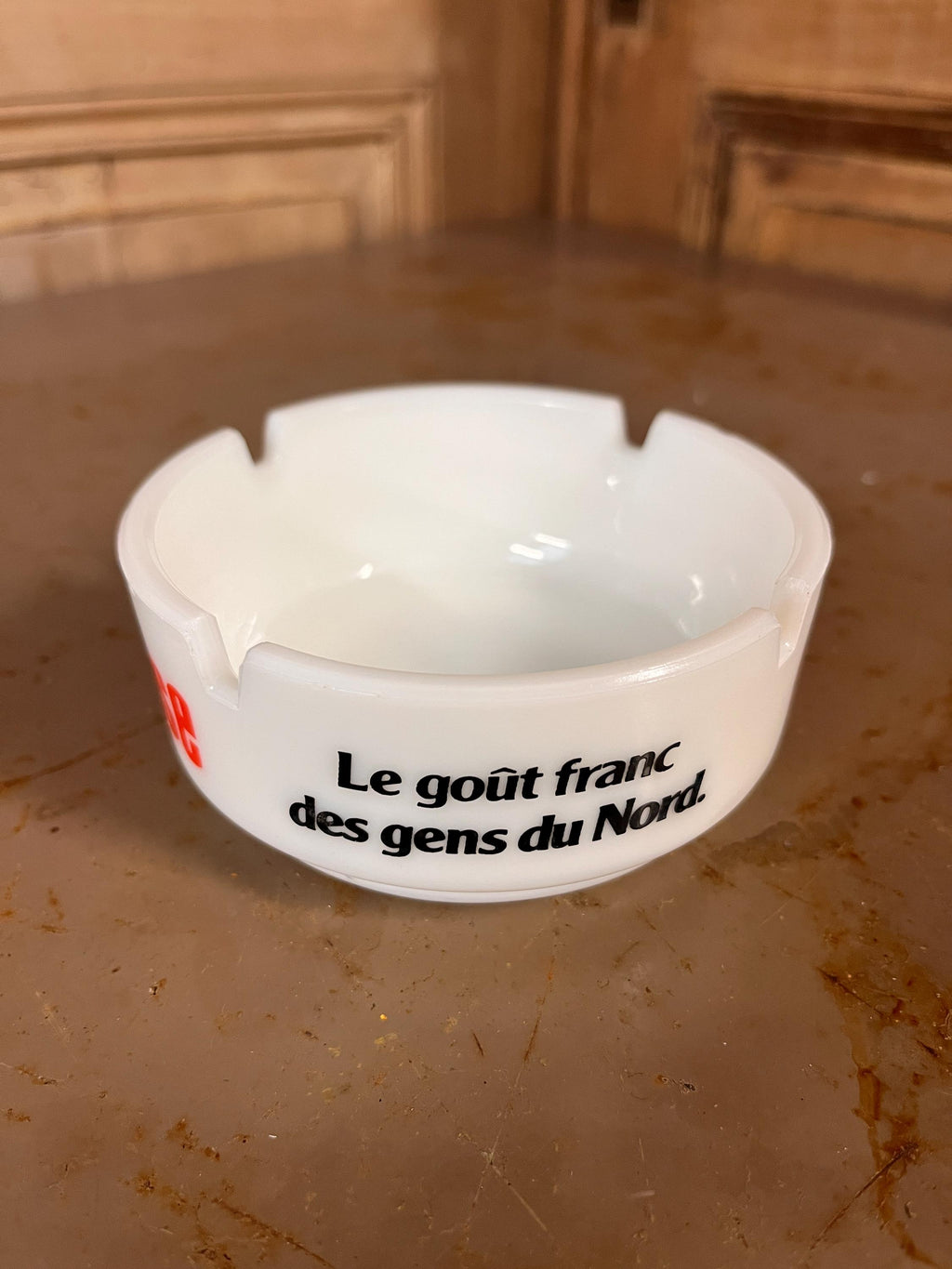 Cendrier Publicitaire Vintage "Bières SEMEUSE" – Opaline Blanche – Objet de Bistrot Années 70