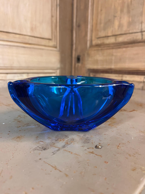 Cendrier Vide-Poches Vintage en Verre de Murano – Bleu Cobalt Électrique – Italie 60/70