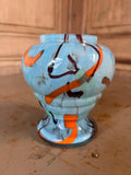 Petit Vase Globe en Verre Marbré Vintage – Bleu Ciel & Orange Pop – Années 70